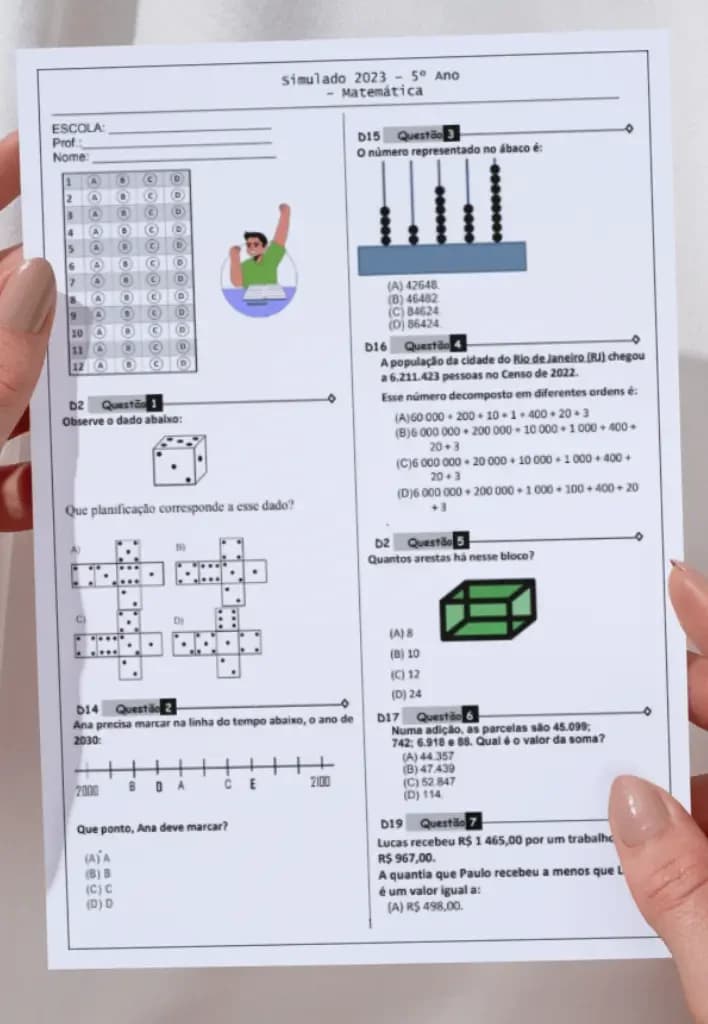 Amostra de simulado de Matemática