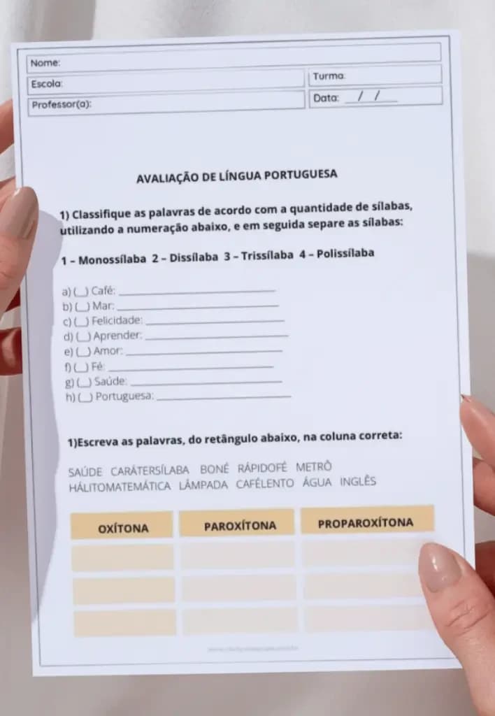 Amostra de gabarito de avaliação