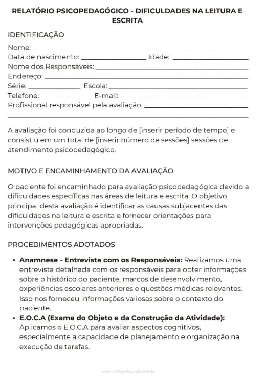 Prévia de Relatório Psicopedagógico